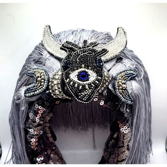 Brebitz Accessories - Moon Goddess Dark Heart Festival Headpiece Silver Black by Brebitz Haloween Ren